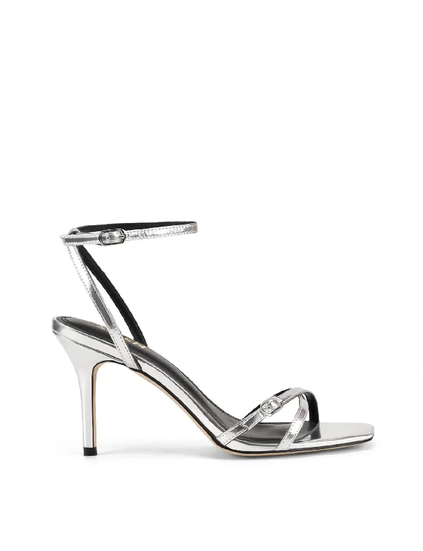 classic women’s pumps for formal occasions -Niah Strappy Sandals - Silver Mirror Metallic Leather