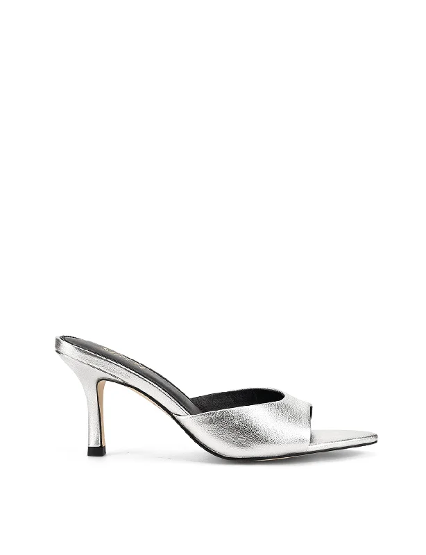 stylish women’s shoes for rainy days -Margot Point Toe Mules - Silver Metallic Leather