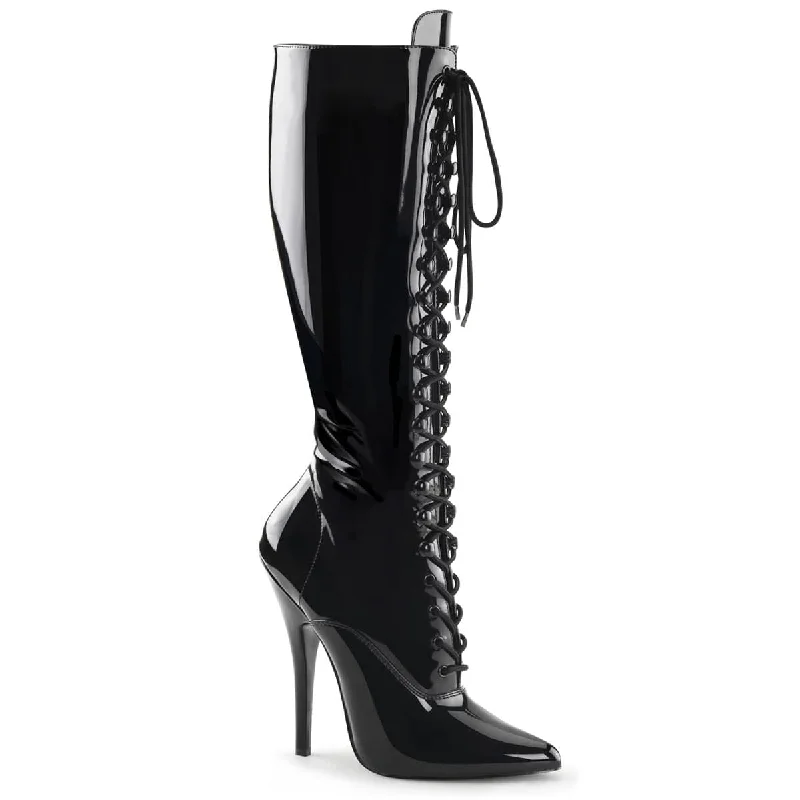 comfortable shoes for women’s outdoor activities -DOMINA-2020 Lace Up Stiletto Knee High Boots