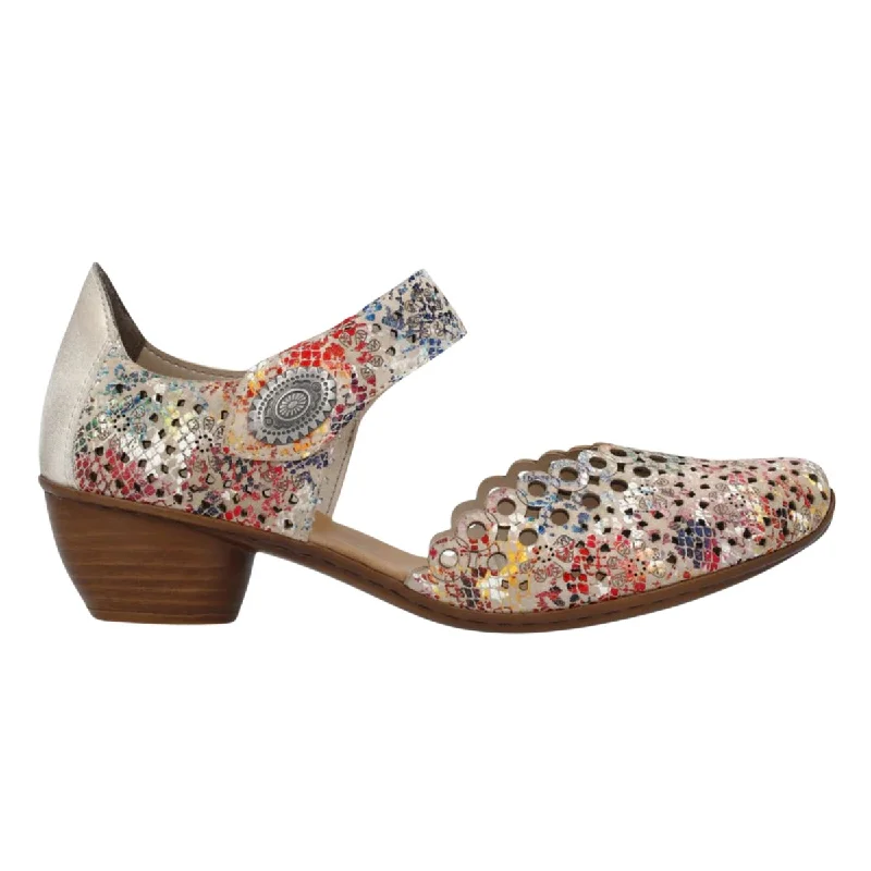 stylish wedges for women’s spring wardrobe -Rieker Women's 43753-91 Beige Multi Leather