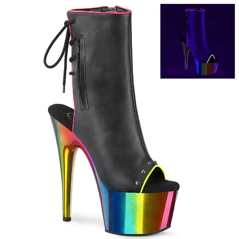 fashionable women’s high heels for night outs -ADORE-1018RC-02 Black & Multi Colour Calf High Peep Toe Boots