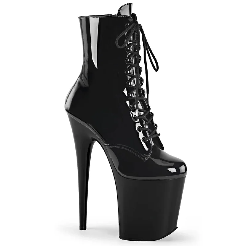 elegant women’s heels for evening wear -FLAMINGO-1020 Black Patent 8 Inch Heel Boots