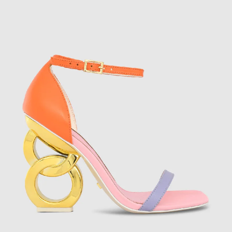 trendy women’s heels for office settings -SUZU SPRITZ ORANGE MULTI SANDALS