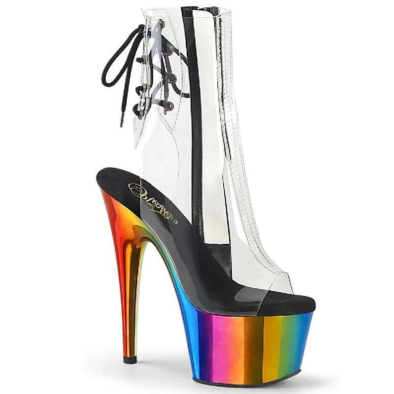 luxury women’s shoes for special events -ADORE-1018RC Clear & Multi Colour Calf High Peep Toe Boots