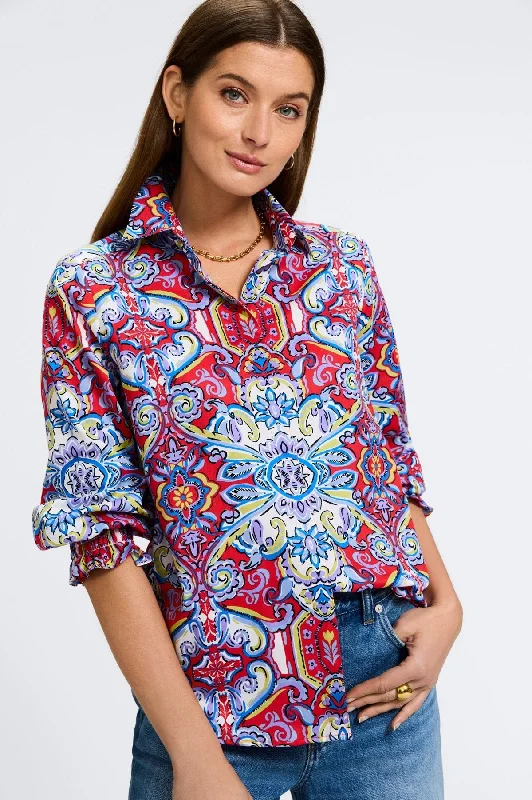 elegant dresses for women’s cocktail parties -Olivia No Iron Mediterranean Tiles 3/4 Sleeve Shirt