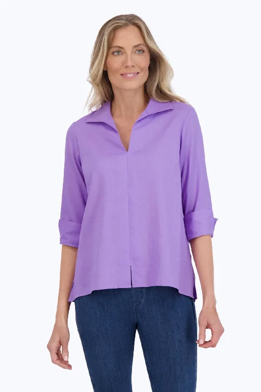 chic outerwear for women’s office style -Agnes Easy Care Solid Linen 3/4 Sleeve Popover Shirt