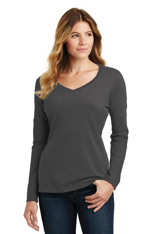 comfortable dresses for women’s day trips -Port & Company Womens Fan Favorite Long Sleeve V-Neck T-Shirt - Charcoal Grey - Closeout