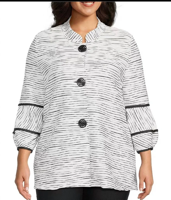 chic dresses for women’s brunch outfits -Jacquard Knit Jacket In White Multi