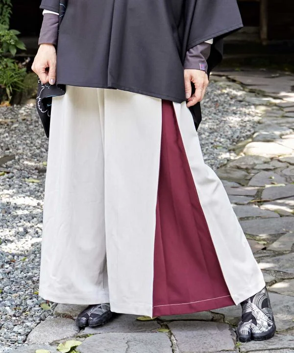 unique fashion styles for women’s office attire -KAKURE-IRO Bi-color Hakama Style Pants