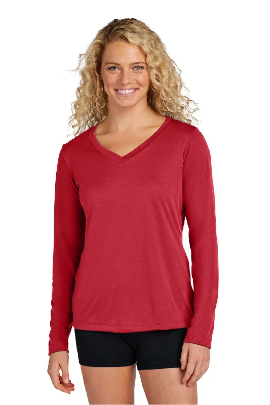 trendy clothing for women’s casual days -Sport-Tek Womens Competitor Moisture Wicking Long Sleeve V-Neck T-Shirt - True Red