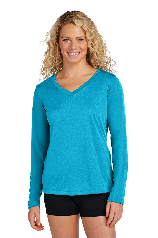 stylish women’s blazers for professional looks -Sport-Tek Womens Competitor Moisture Wicking Long Sleeve V-Neck T-Shirt - Atomic Blue