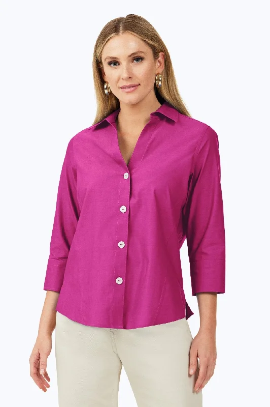 comfortable office outfits for women -Paityn Pinpoint No Iron Shirt, Fuchsia