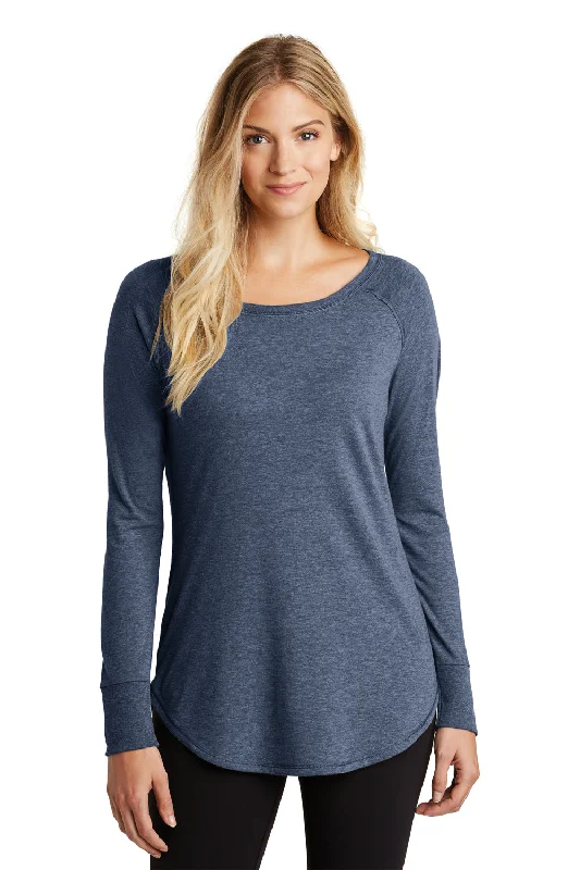 comfortable loungewear for women -District Womens Perfect Tri Long Sleeve Crewneck T-Shirt - Navy Blue Frost