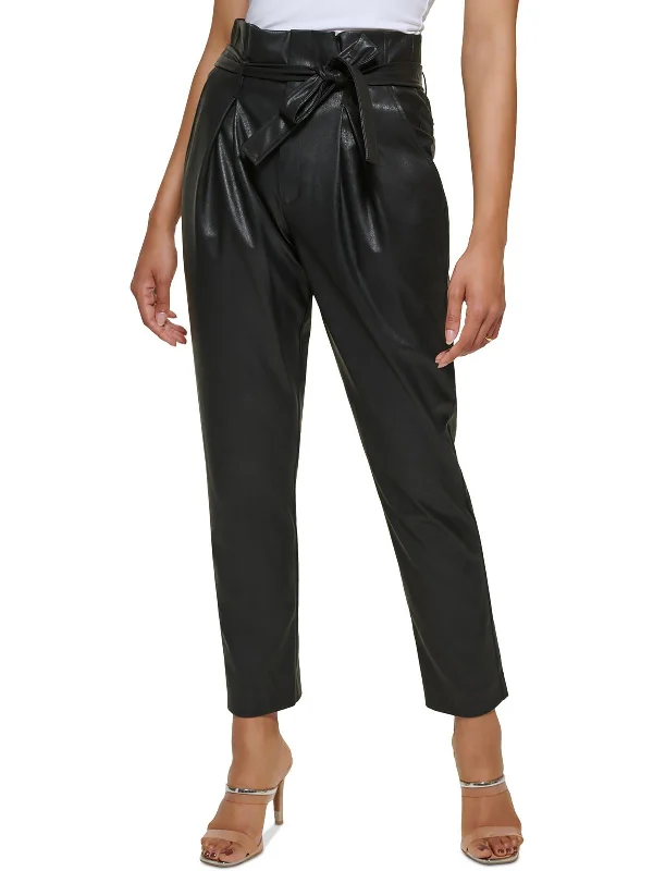 fashionable women’s tops for office style -Womens Faux-Leather High-Rise Ankle Pants