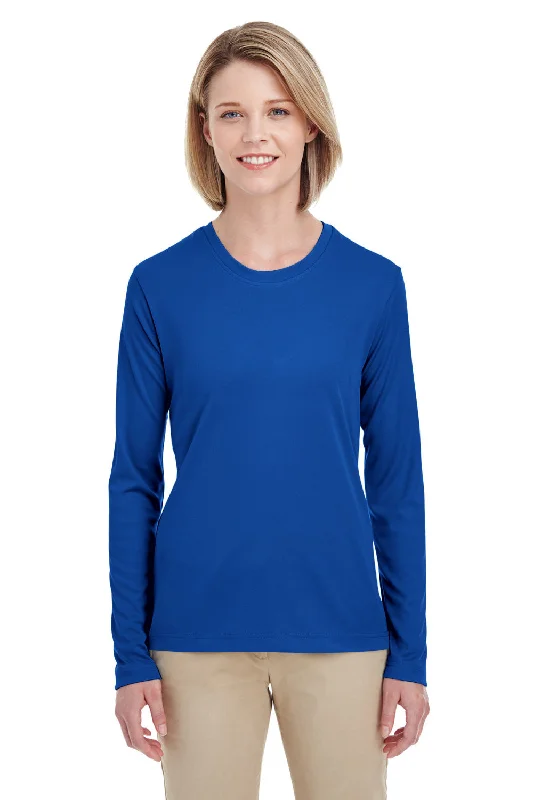 stylish blazers for women’s professional fashion -UltraClub Womens Cool & Dry Performance Moisture Wicking Long Sleeve Crewneck T-Shirt - Royal Blue