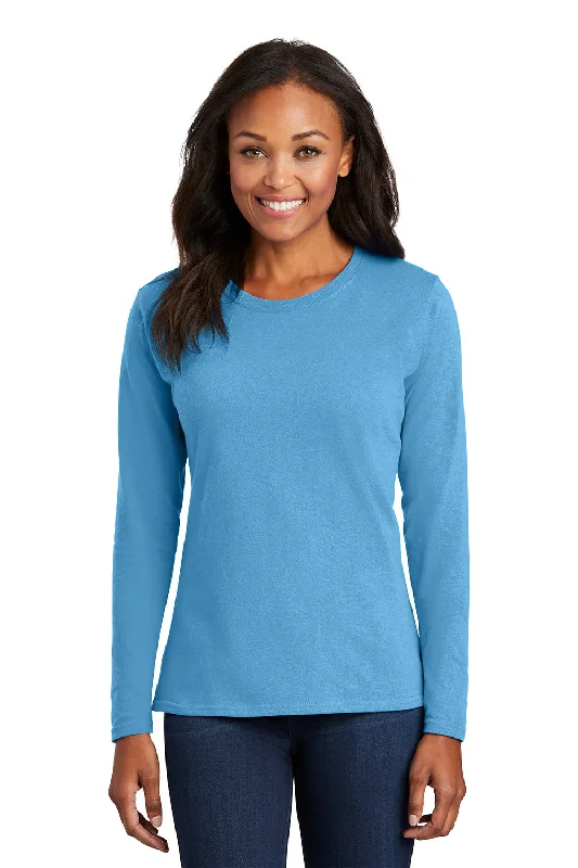 fashionable dresses for women’s weddings -Port & Company Womens Core Long Sleeve Crewneck T-Shirt - Aquatic Blue