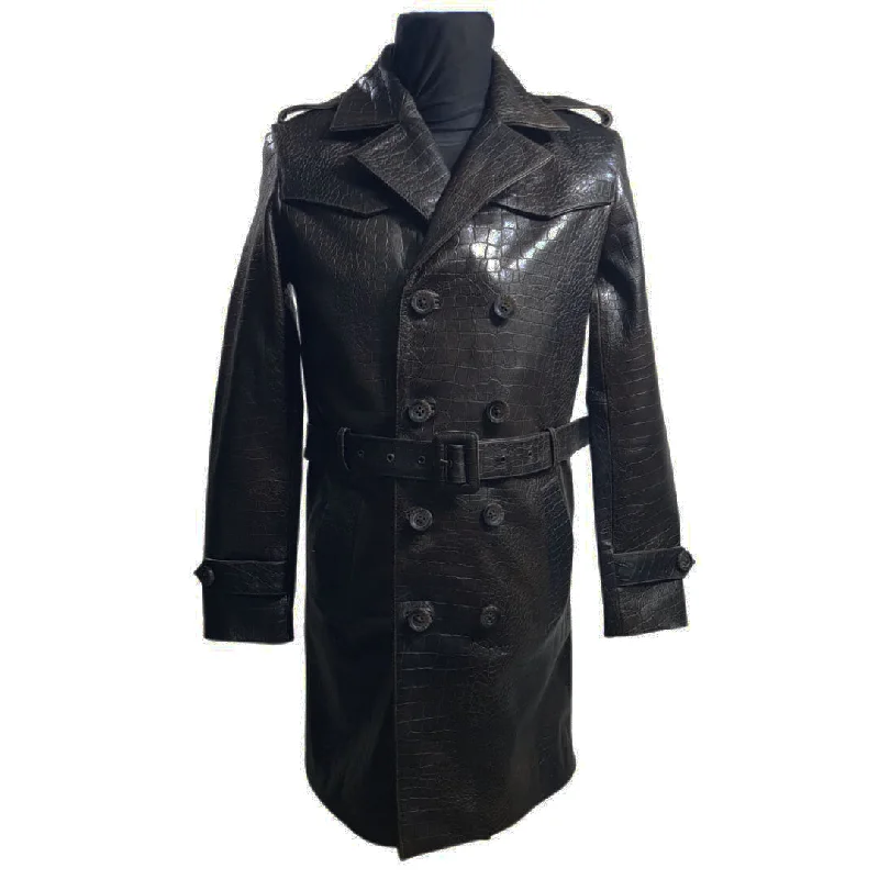 trendy women’s dresses for casual events -Jonathan's Elegant croc print overcoat with waist belt