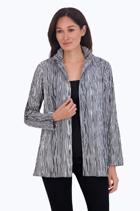 trendy clothing for women’s evening outfits -Carolina Mini Gingham Crinkle Shirt Jacket, B&W