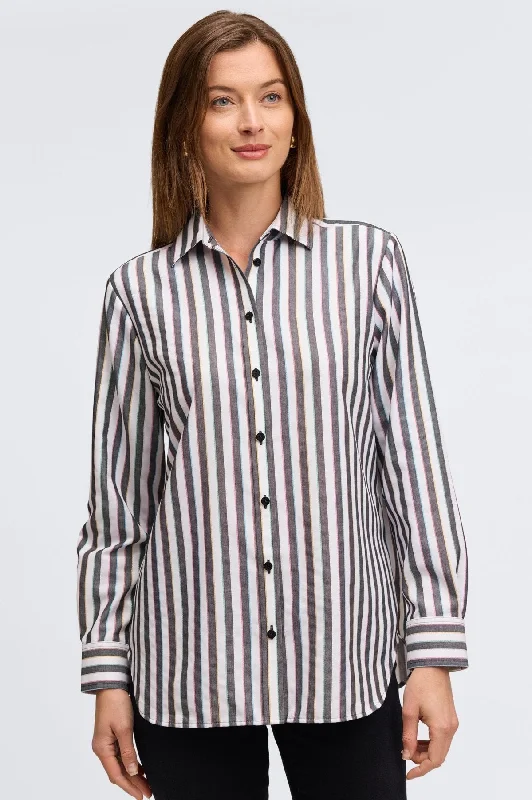 stylish blazers for women’s professional fashion -Boyfriend No Iron Rainbow Lurex Stripe Shirt