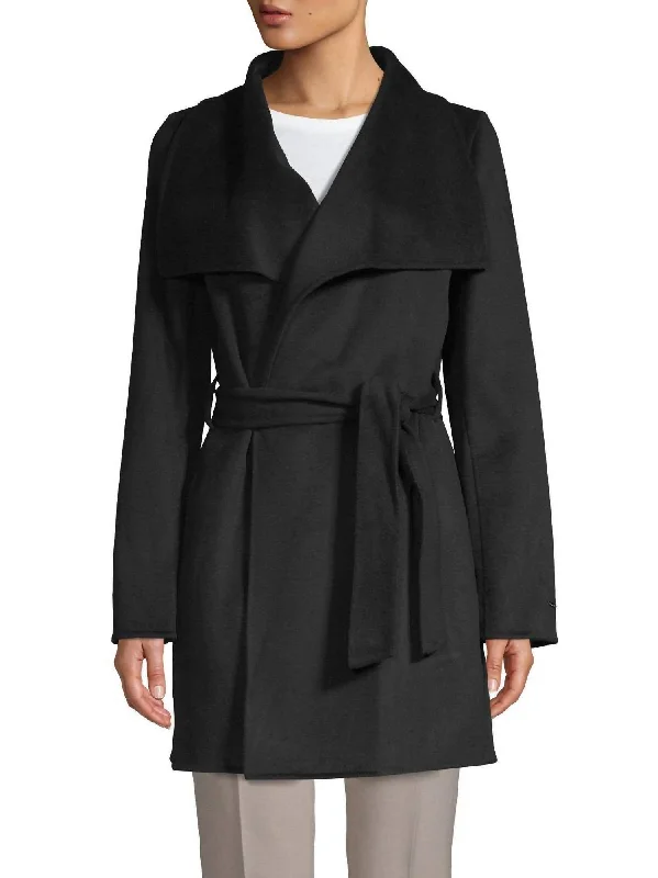 chic women’s jackets for casual looks -Women Ella Lightweight Wool Wrap Trench Coat Jacket In Black