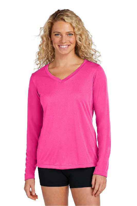 stylish skirts for women’s professional outfits -Sport-Tek Womens Competitor Moisture Wicking Long Sleeve V-Neck T-Shirt - Neon Pink