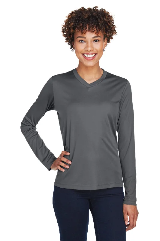 elegant outerwear for women’s evening wear -Team 365 Womens Zone Performance Moisture Wicking Long Sleeve Crewneck T-Shirt - Graphite Grey