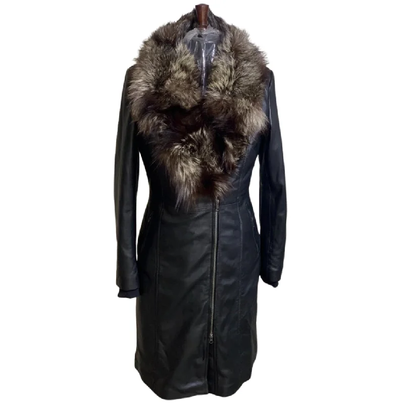 casual wear for women’s evening events -Ella's Timeless Fox Fur trim Trench coat