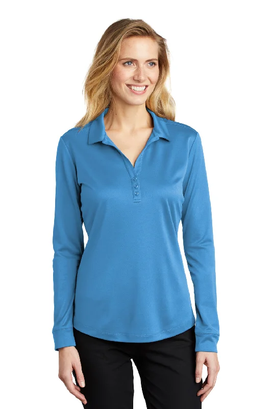 comfortable women’s leggings for everyday wear -Port Authority Womens Silk Touch Performance Moisture Wicking Long Sleeve Polo Shirt - Carolina Blue