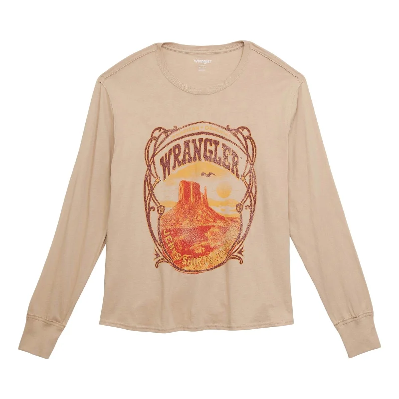 cute women’s skirts for weekend fashion -Women's Wrangler TShirt- Long Sleeve-Cream