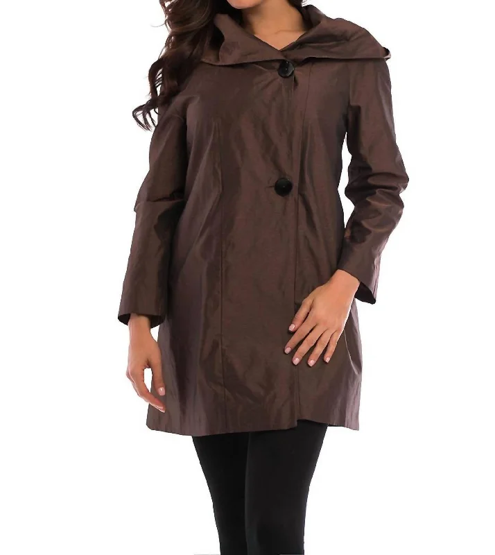 stylish sweaters for women’s fall wardrobe -Metallic Long Trench Hoodie Jacket In Bronze