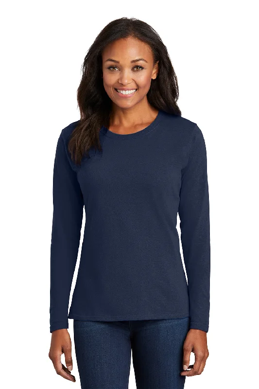 chic outerwear for women’s casual wear -Port & Company Womens Core Long Sleeve Crewneck T-Shirt - Navy Blue