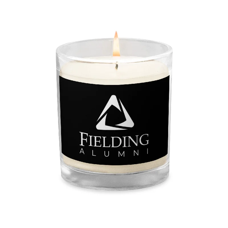 stylish women’s outerwear for winter days -Glass Jar Soy Wax Candle - Black | Alumni Logo