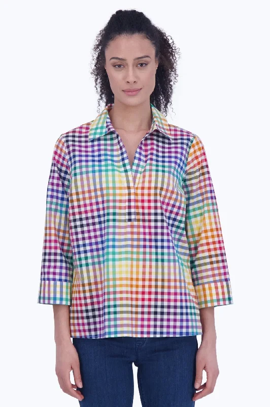 best clothing for women’s fitness routines -Sophia No Iron Rainbow Gingham Popover Shirt