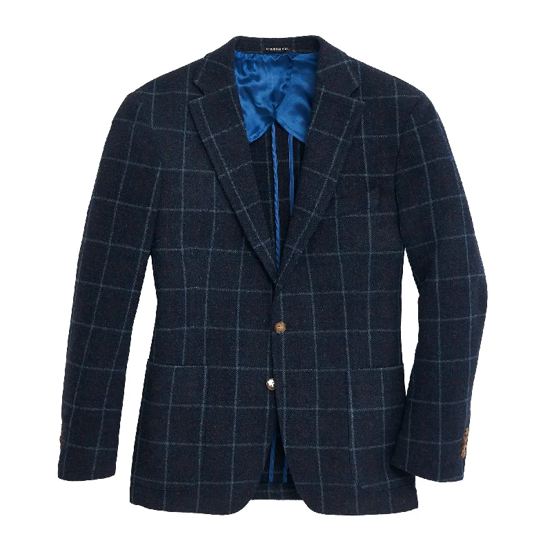 chic clothing for women’s evening gatherings -Classic Navy Windowpane Shetland Sport Coat