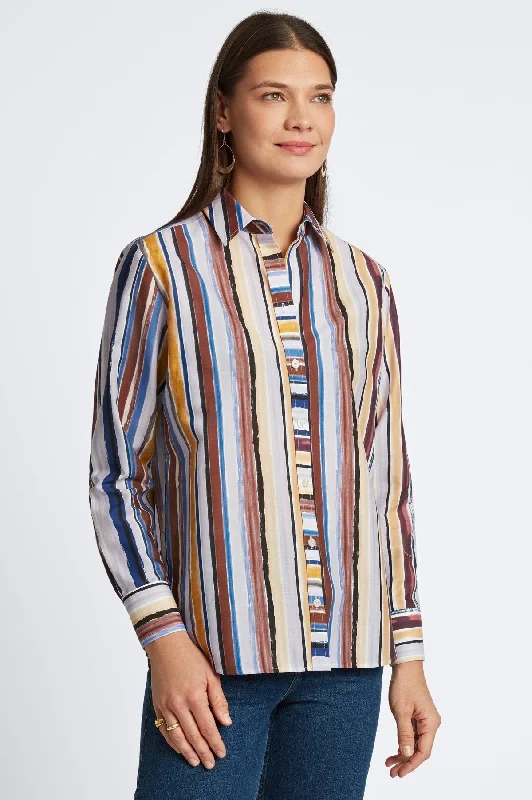 fashionable outerwear for women’s cold weather -Meghan No Iron Watercolor Stripe Shirt