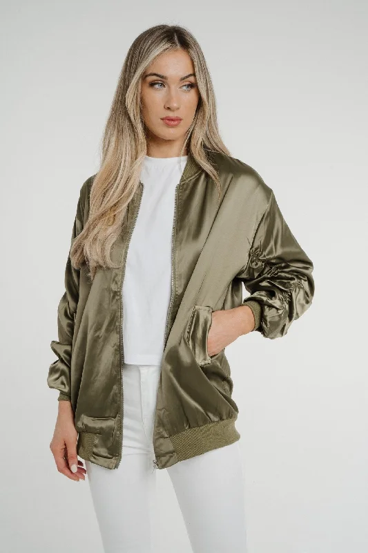 trendy clothing for women’s evening outfits -Ivy Zip Jacket In Khaki