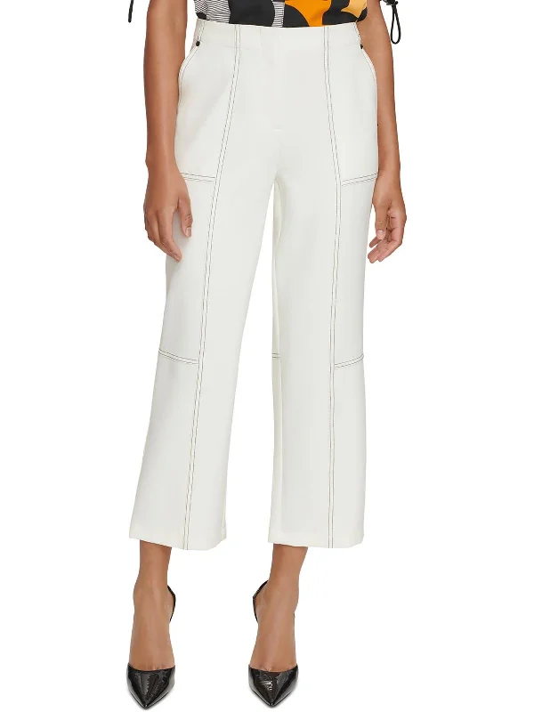 affordable summer clothing for women -Womens Contrast Trim Polyester Cropped Pants