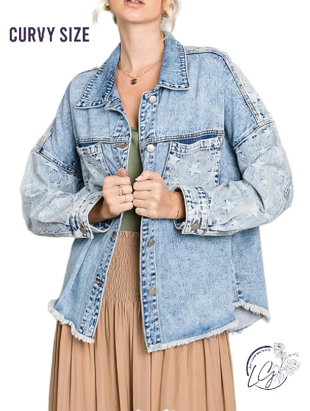 trendy women’s activewear for sports -Curvy Star  Button Down Denim Jacket