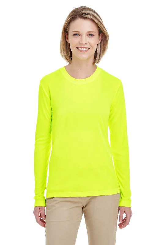 elegant blouses for women’s special events -UltraClub Womens Cool & Dry Performance Moisture Wicking Long Sleeve Crewneck T-Shirt - Bright Yellow