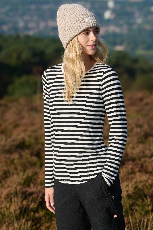 stylish sweaters for women’s fall wardrobe -On The Go Bamboo Long Sleeve Tee - Black and White Stripe