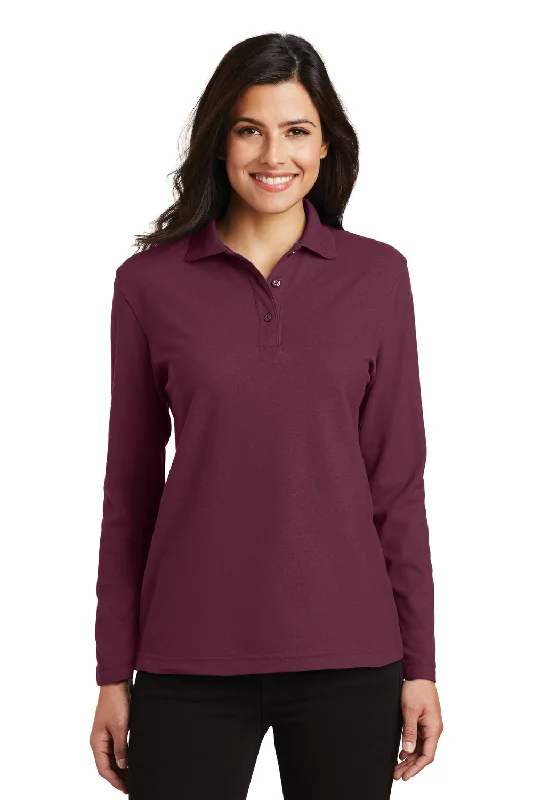 affordable dresses for women’s wedding events -Port Authority Womens Silk Touch Wrinkle Resistant Long Sleeve Polo Shirt - Burgundy