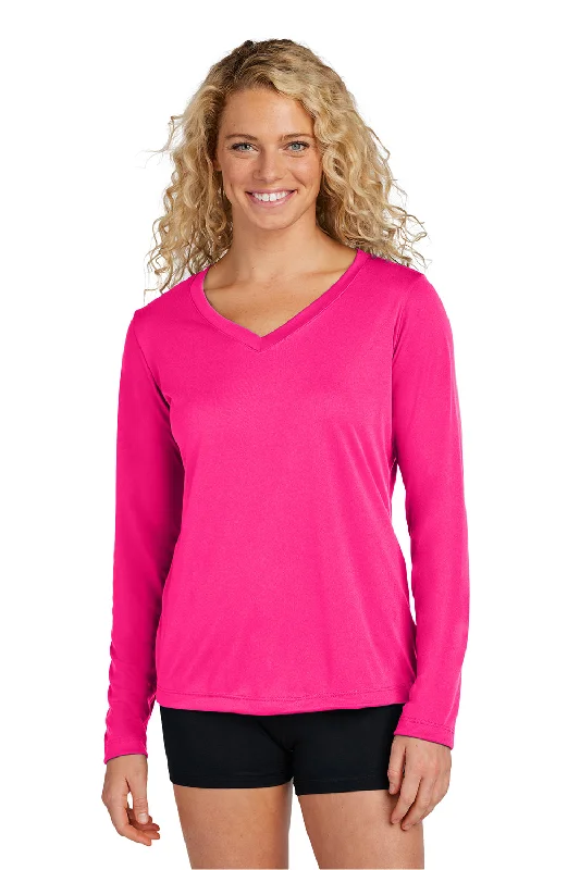 comfortable loungewear for women -Sport-Tek Womens Competitor Moisture Wicking Long Sleeve V-Neck T-Shirt - Raspberry Pink