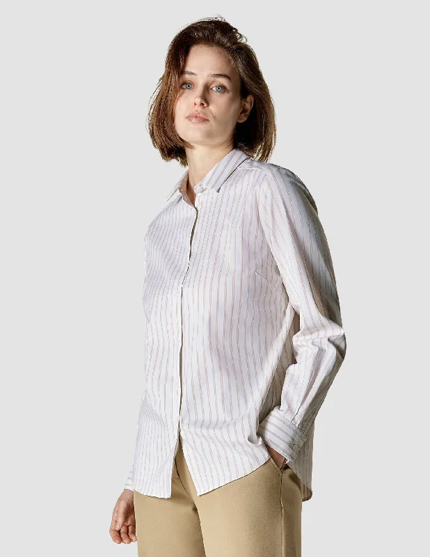 trendy clothing for women’s spring wardrobe -Business Shirt Regular Caramel Stripes