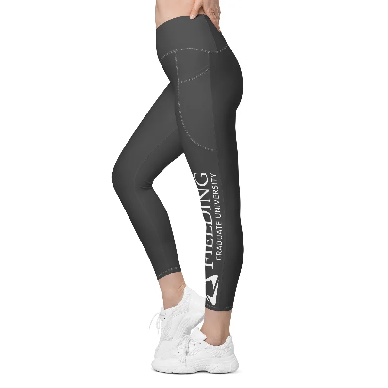 comfortable activewear for women’s fitness -Recycled Crossover Leggings with Pockets - Dark Grey | Fielding Logo