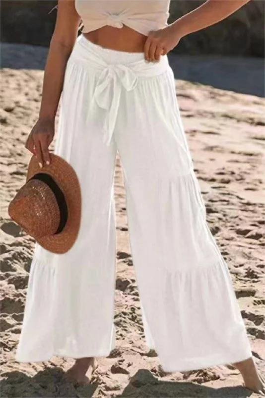 unique fashion styles for women’s office attire -Tiered Wide Leg Pants In White