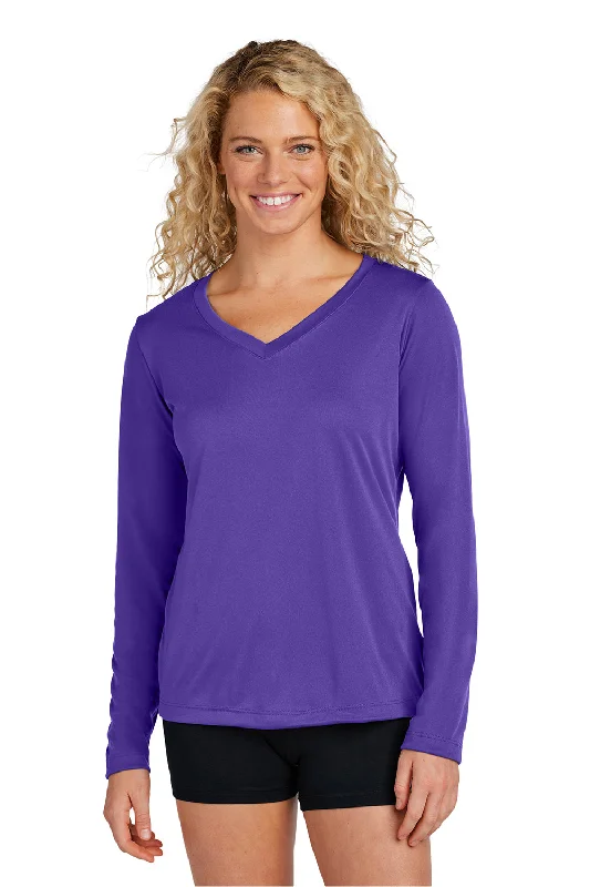 trendy clothing for women’s evening outfits -Sport-Tek Womens Competitor Moisture Wicking Long Sleeve V-Neck T-Shirt - Purple