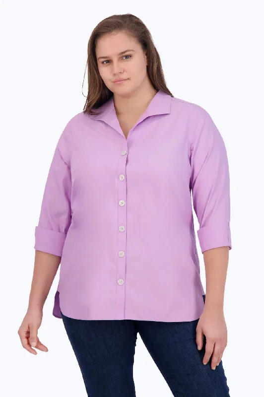 trendy women’s blouses for business attire -Pandora Plus Pinpoint No Iron 3/4 Sleeve Tunic, Soft Violet