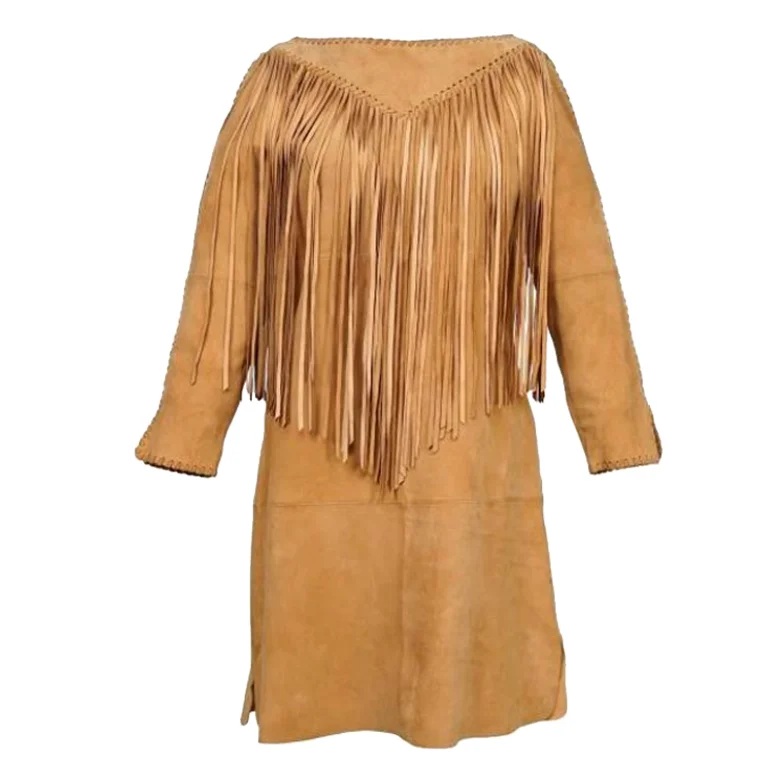 comfortable loungewear for women -Maya fringed western suede coat