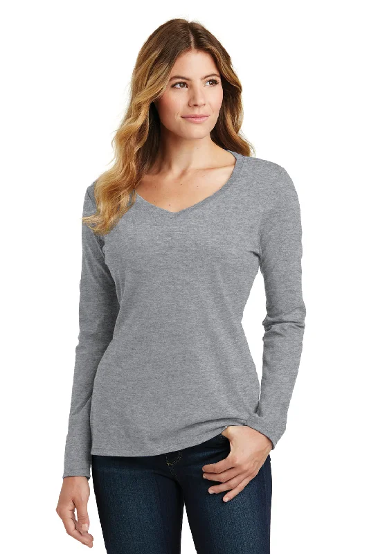 fashionable jumpsuits for women’s special events -Port & Company Womens Fan Favorite Long Sleeve V-Neck T-Shirt - Heather Grey