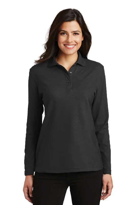 best dresses for women’s summer parties -Port Authority Womens Silk Touch Wrinkle Resistant Long Sleeve Polo Shirt - Black